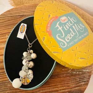 New In Finch Seed Tin Box, FOSSIL Stainless Steel and Glass Bead NECKLACE